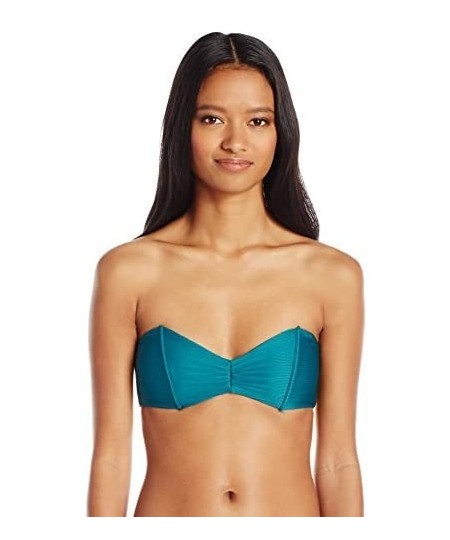 Tops Women's Solid Textured Bandeau Bikini Top - Teal - CN12G3NX155