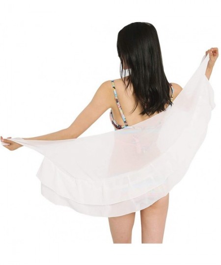 Cover-Ups Women Chiffon Short Beach Sarong Cover Up Swimsuit Wrap Skirt Ruffle Pareo Bikini Swimwear - Pure White - CQ18RH2AAML