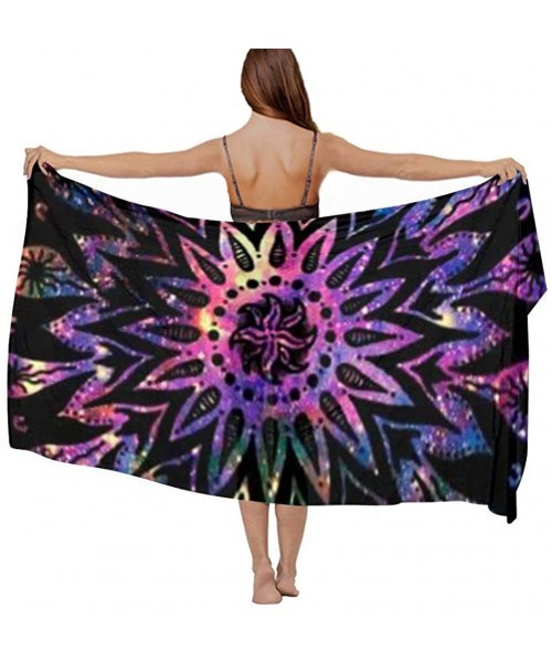 Cover-Ups Women Girl Beach Bikini Cover Up Chiffon Sarong Fashion Scarf Shawl Wrap - Mandala Flowers Mysterious Printing - C3...