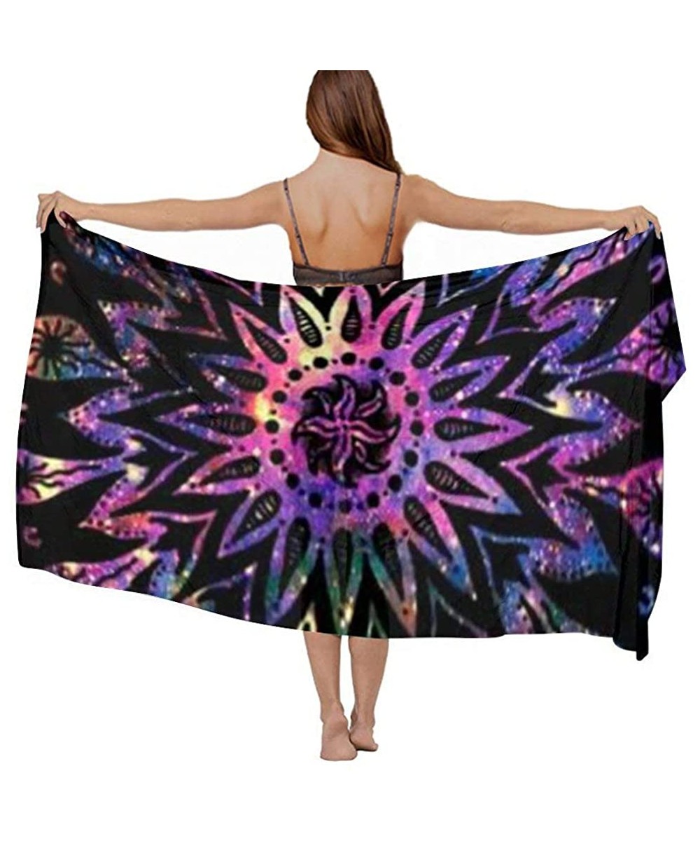 Cover-Ups Women Girl Beach Bikini Cover Up Chiffon Sarong Fashion Scarf Shawl Wrap - Mandala Flowers Mysterious Printing - C3...