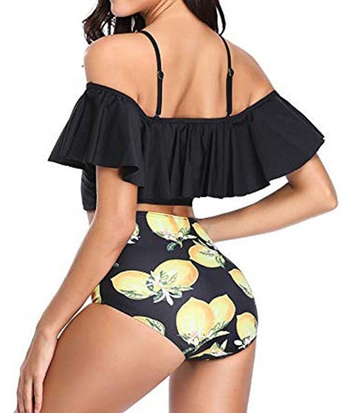 Sets Women Two Pieces Off Shoulder Swimsuits Ruffled Flounce Crop Top Bikini Bathing Suits High Waisted Bottom Tankini Set - ...