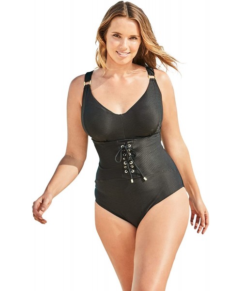 One-Pieces Women's Plus Size Ribbed Underwire One-Piece Swimsuit - Black (1295) - C9195SK60Z0