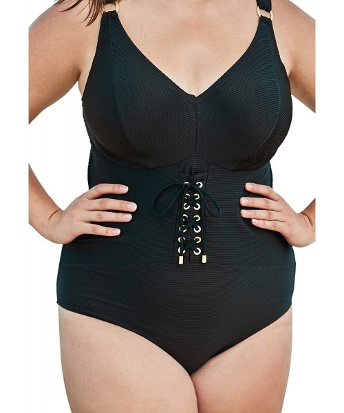 One-Pieces Women's Plus Size Ribbed Underwire One-Piece Swimsuit - Black (1295) - C9195SK60Z0