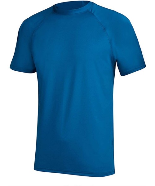 Rash Guards Men's Rash Guards Swim Shirt Short Sleeve UPF 50 Loose-Fit Quick-Dry - Peacock Blue - CC197XZNYS8