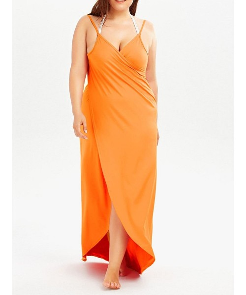 Cover-Ups Women Spaghetti Strap Beach Wrap Dress Backless Bikini Swimsuit Cover Up - Orange - C218CGD5DYK