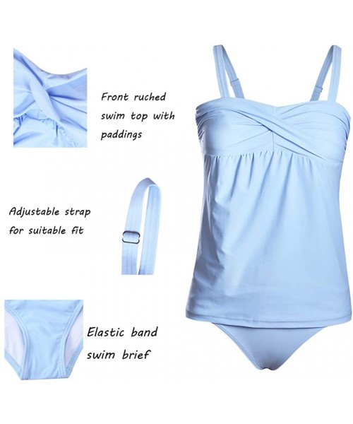 Tankinis 2020 Women's Two Pieces Swimwear Ruched Tankini Top with Triangle Bottoms S-XXXL - Light Blue - CW1962HGZXH