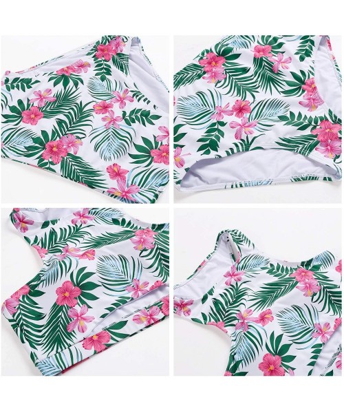 Sets Womens High Waisted Bikini Swimsuits Print 2 Piece Bathing Suit Racerback Swimwear - Flower - C418T69IQ80