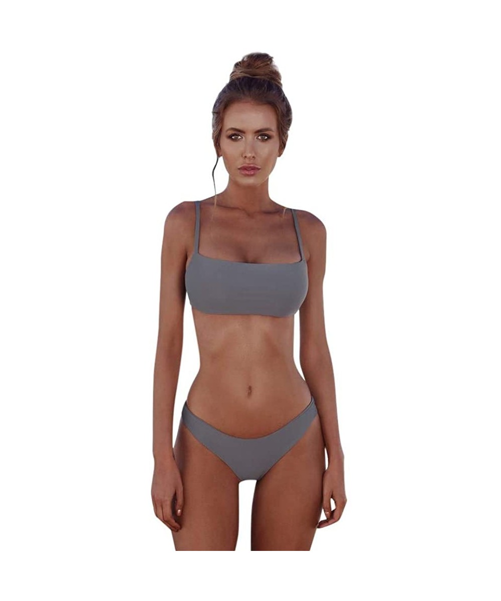 Tankinis Women's Swimwear Bandeau Bandage Bikini Set Push-ups Brazilian Swimwear Beachwear Swimwear - Gray - C618T467KYA