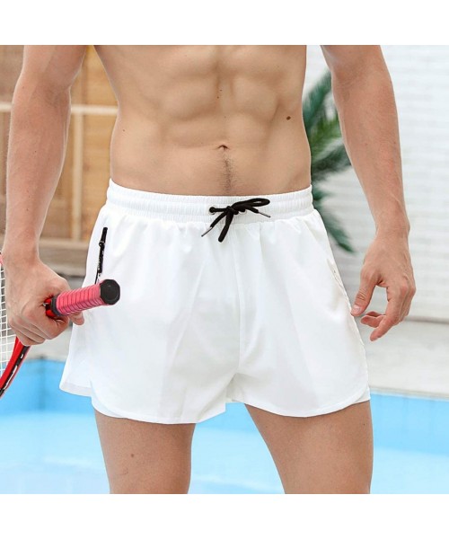 Board Shorts Mens 2-in-1 Workout Running Shorts Quick Dry Swim Trunks with Compression Lining - White - CN194IOGSRM