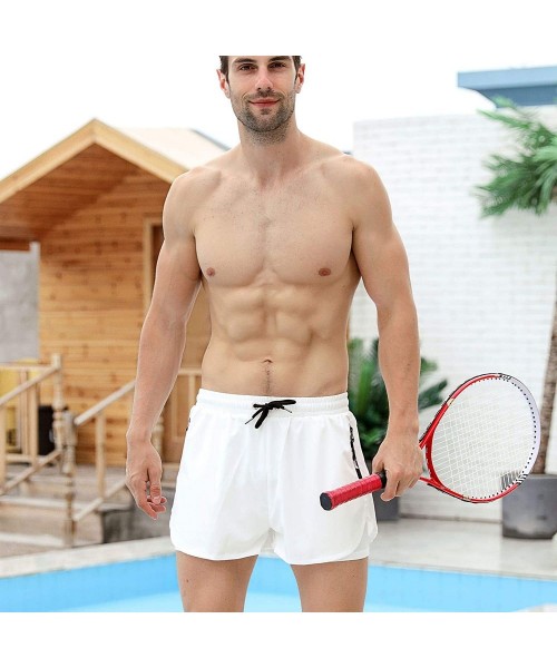 Board Shorts Mens 2-in-1 Workout Running Shorts Quick Dry Swim Trunks with Compression Lining - White - CN194IOGSRM