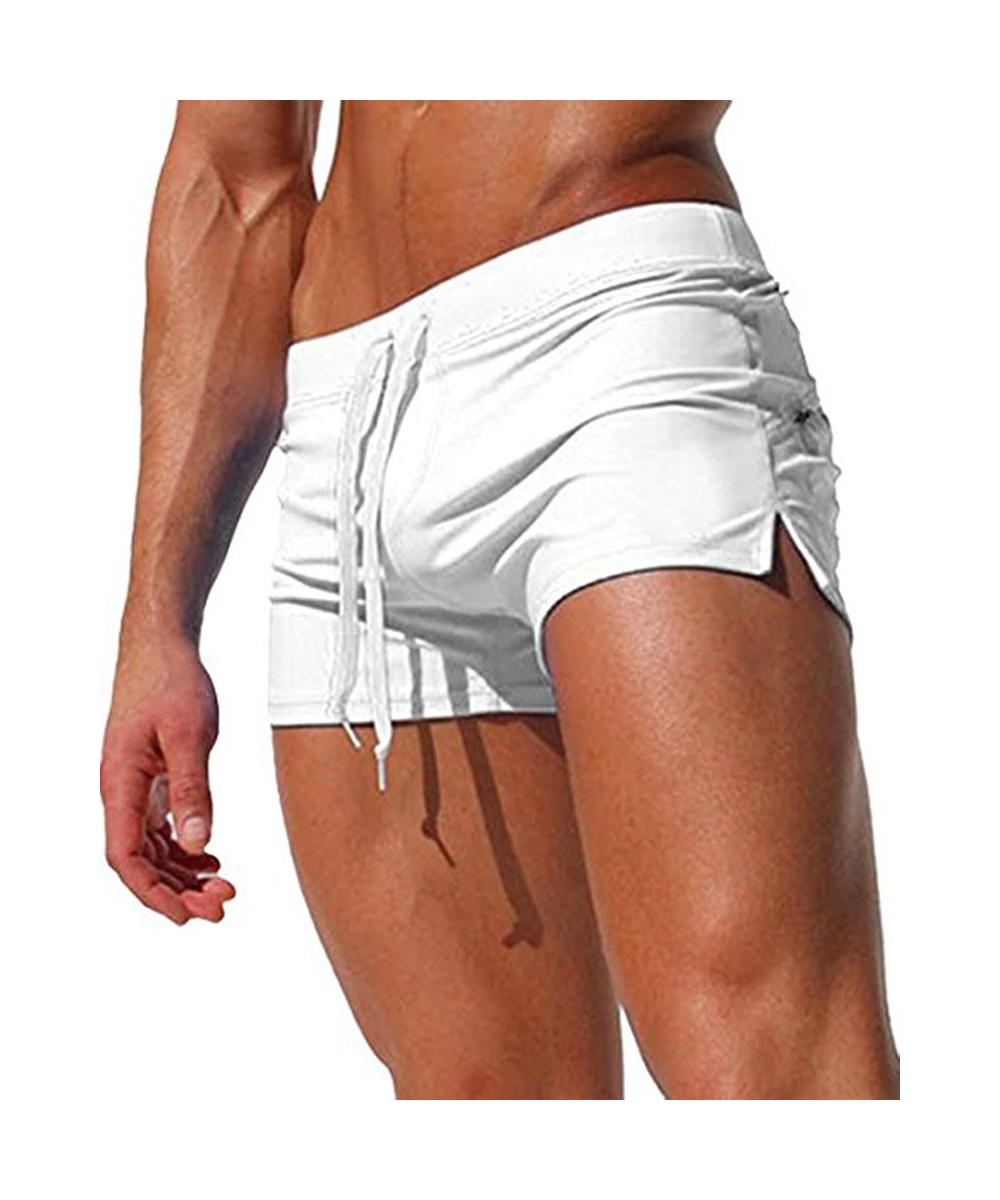 Trunks Men Swim Trunks Shorts Beach Shorts with Zipper Pockets - White - C618HWEN4OY