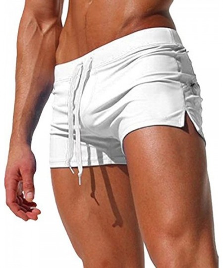 Trunks Men Swim Trunks Shorts Beach Shorts with Zipper Pockets - White - C618HWEN4OY