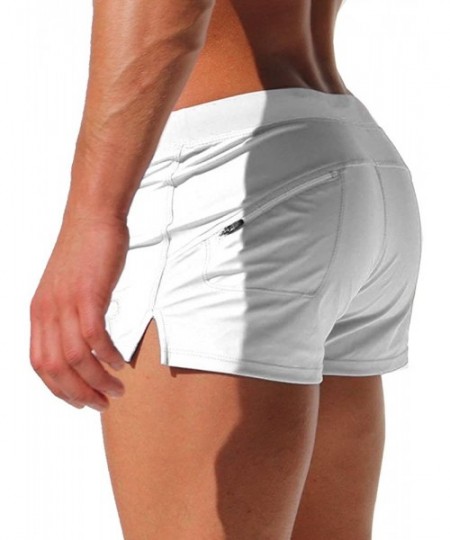 Trunks Men Swim Trunks Shorts Beach Shorts with Zipper Pockets - White - C618HWEN4OY