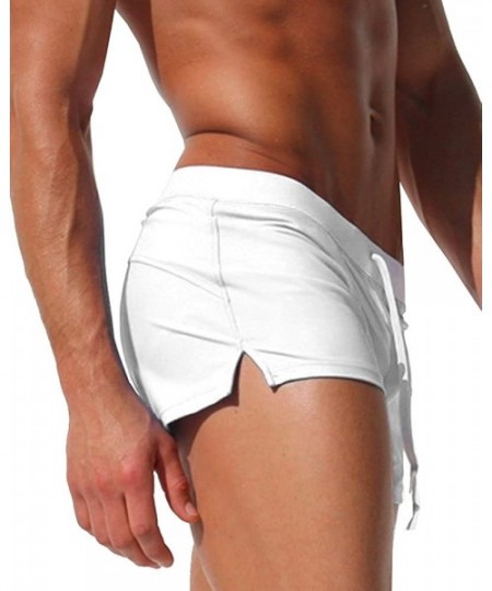 Trunks Men Swim Trunks Shorts Beach Shorts with Zipper Pockets - White - C618HWEN4OY