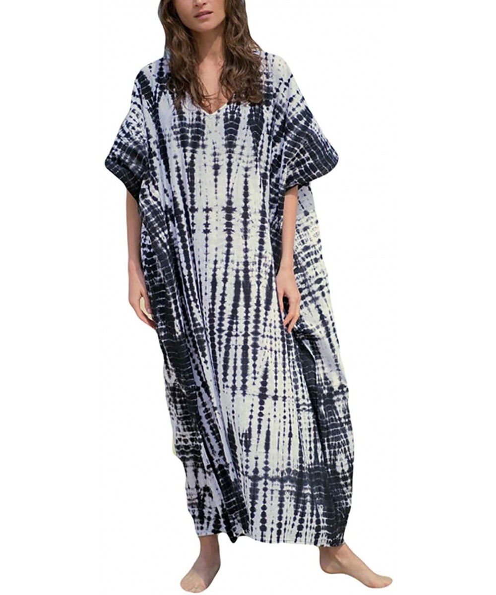 Cover-Ups Women Turkish Kaftan Swimsuit Bikini Cover Ups Casual Beach Caftan Maxi Dress - Print 1 - C0193UXYICR