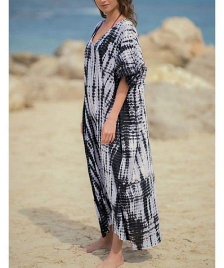 Cover-Ups Women Turkish Kaftan Swimsuit Bikini Cover Ups Casual Beach Caftan Maxi Dress - Print 1 - C0193UXYICR