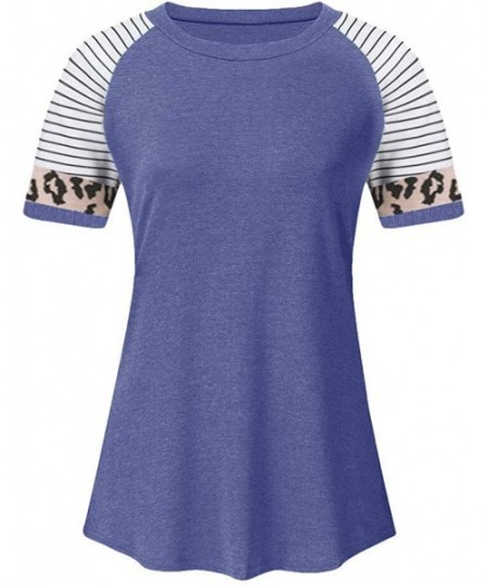 Tankinis Women Short Sleeve Casual Comfy Leopard Stripe Sequin Tunics Loose Tops Blouse T Shirt - G-dark Blue - CL196EKTQU4