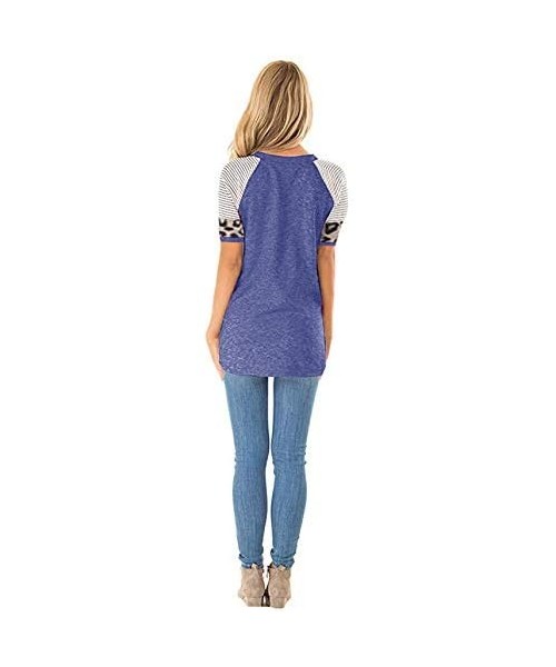 Tankinis Women Short Sleeve Casual Comfy Leopard Stripe Sequin Tunics Loose Tops Blouse T Shirt - G-dark Blue - CL196EKTQU4