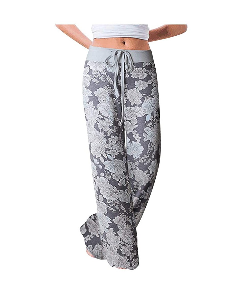 Tankinis Women's Comfy Casual Pajama Pants Floral Print Drawstring Palazzo Lounge Pants Wide Leg - M9-navy - CW198G5GNY6