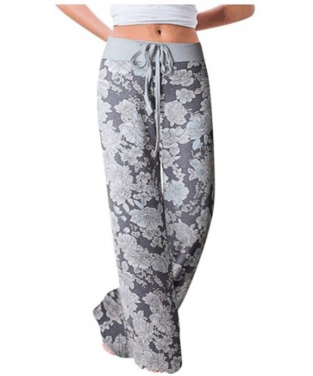 Tankinis Women's Comfy Casual Pajama Pants Floral Print Drawstring Palazzo Lounge Pants Wide Leg - M9-navy - CW198G5GNY6