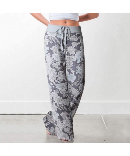 Tankinis Women's Comfy Casual Pajama Pants Floral Print Drawstring Palazzo Lounge Pants Wide Leg - M9-navy - CW198G5GNY6