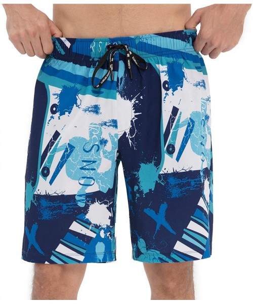 Board Shorts Men's Swim Trunks with Mesh Lining - Graffiti Blue Navy - C7194X39E2C