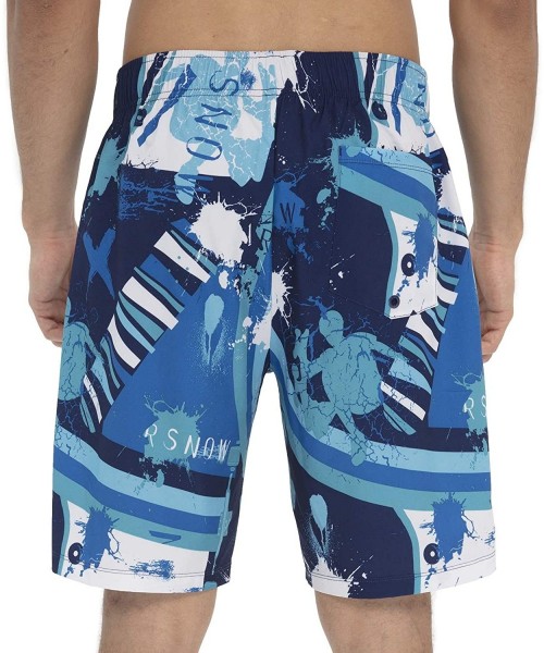 Board Shorts Men's Swim Trunks with Mesh Lining - Graffiti Blue Navy - C7194X39E2C