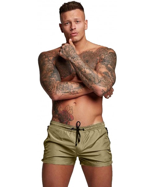 Board Shorts Mens Swimwear Sports Shorts Swim Trunks with Zipper Pockets - Khaki - CT18TORN6H2