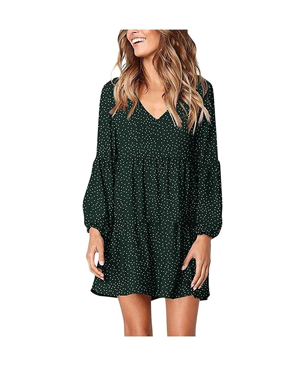 Racing Skirt Women Summer Tunic Dress V Neck Casual Loose Flowy Swing Shift Dresses - Green - CN19645XELY