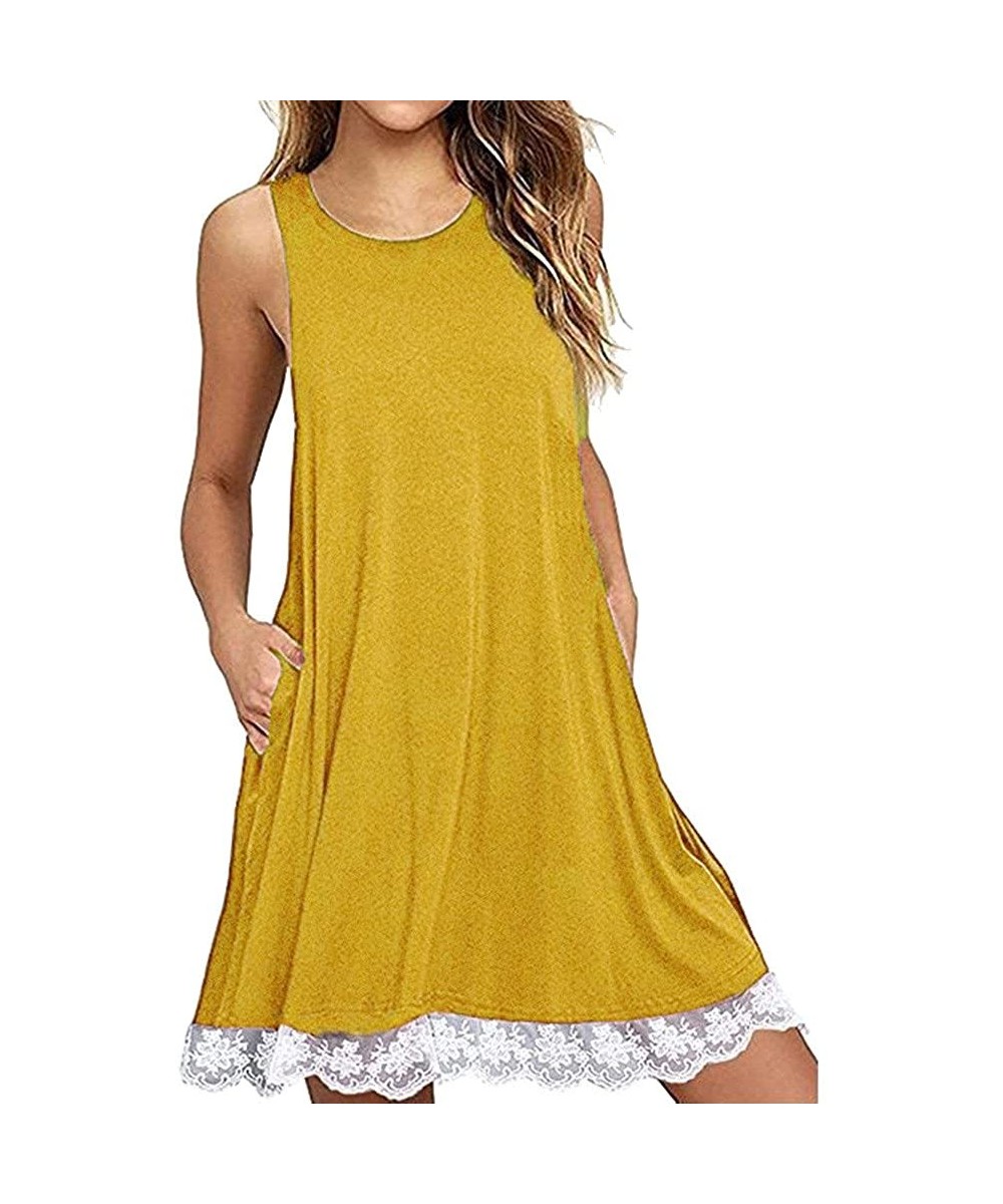 Cover-Ups Vintage Boho Dress Women Summer Casual 3D Floral Printes T Shirt Dress Fashoin Sleeveless Tank Mini Dresses S yello...