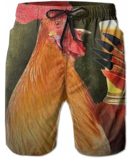 Board Shorts Men's Cheers Cock Rooster Drinking A Tankard Mug of Beer Swim Trunks Beach Board Shorts White - C118T2O9AOL