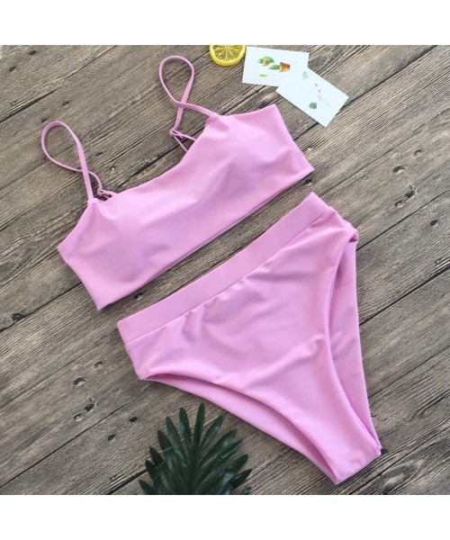 Bottoms Women Bandeau Bandage Bikini Set Push-Up Brazilian Swimwear Beachwear Swimsuit Solid 2 Piece Tankini Bikinis WEI MOLO...