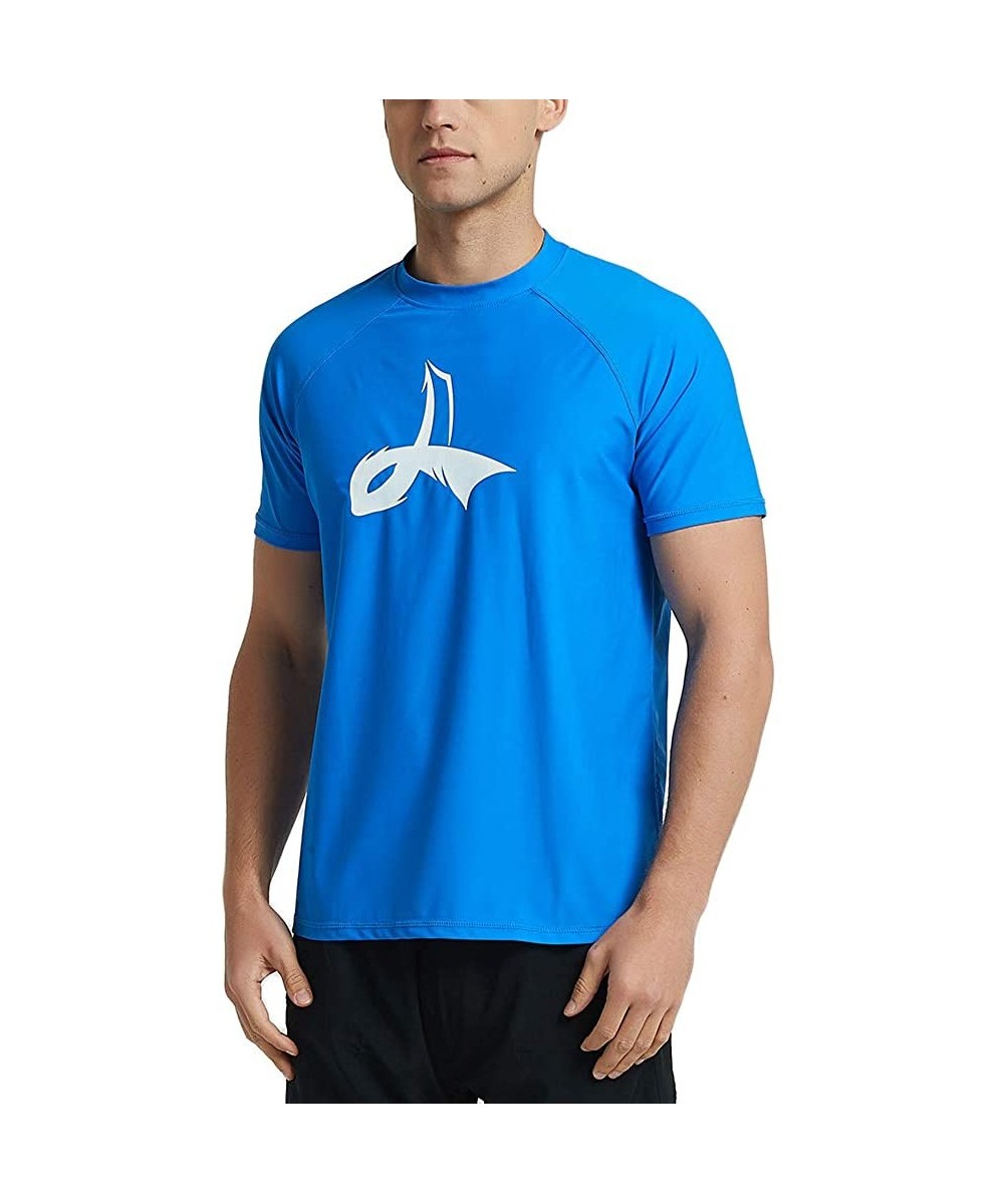 Rash Guards Men's Short Sleeve UPF 50+ Loose Fit Rash Guard - Blue - CR18IKTKGOL