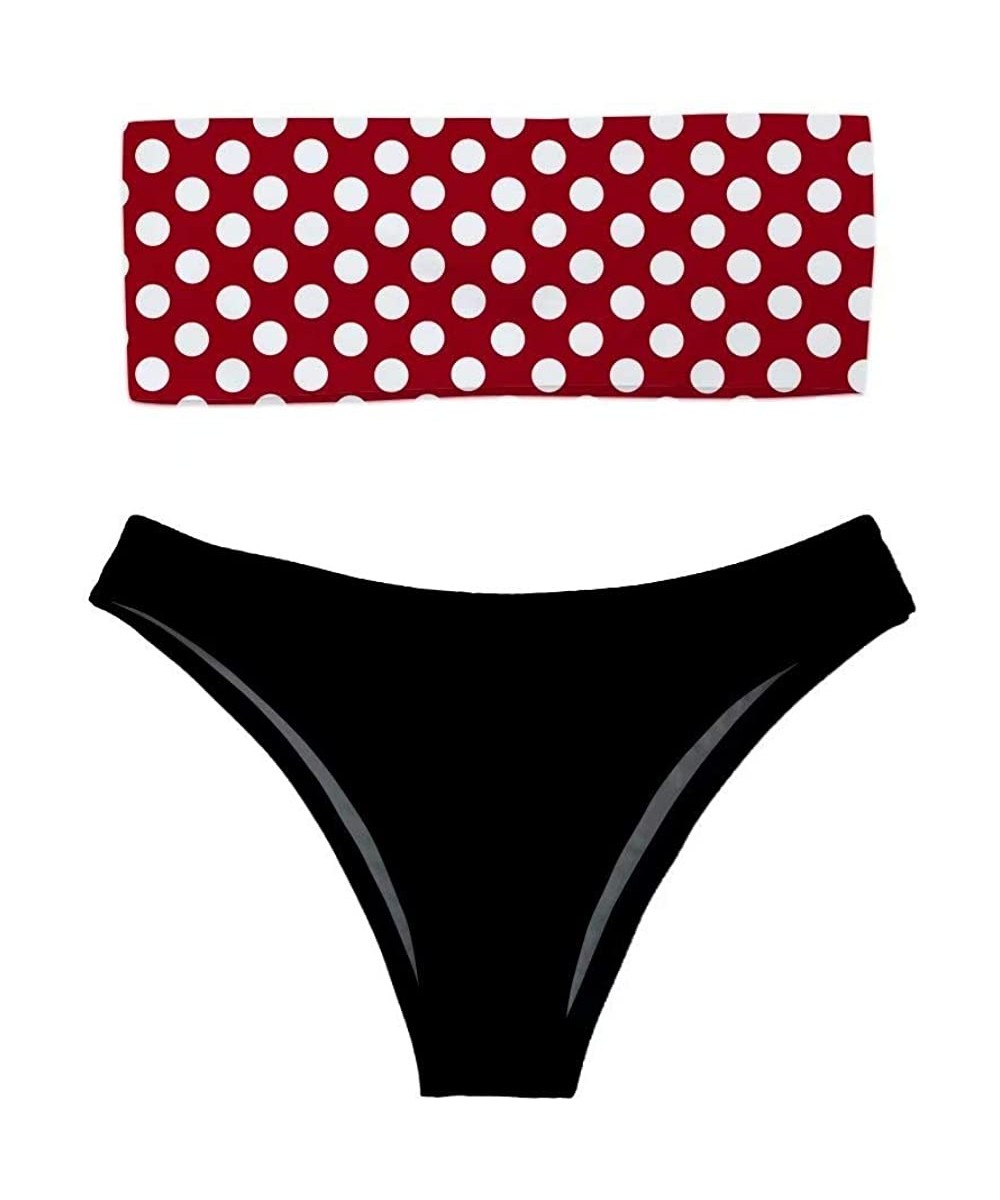 Sets Women's Two Piece Bandeau Bikini Set Sexy Strapless High Cut Swimwear - Polka Dot 13 - CG18QRK5NIW