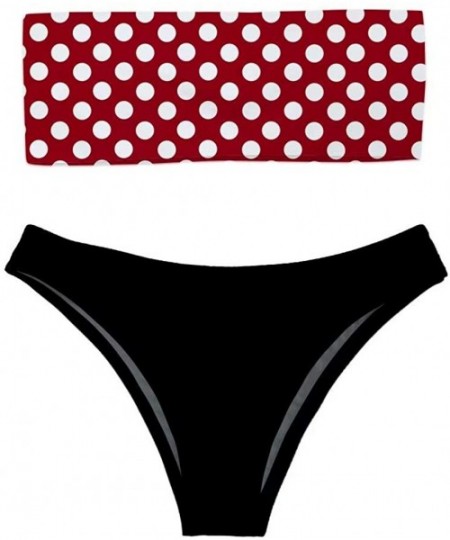 Sets Women's Two Piece Bandeau Bikini Set Sexy Strapless High Cut Swimwear - Polka Dot 13 - CG18QRK5NIW