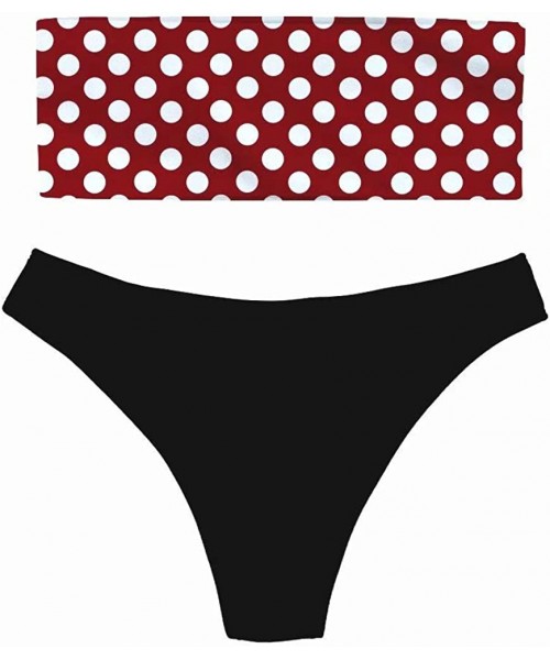 Sets Women's Two Piece Bandeau Bikini Set Sexy Strapless High Cut Swimwear - Polka Dot 13 - CG18QRK5NIW