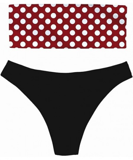 Sets Women's Two Piece Bandeau Bikini Set Sexy Strapless High Cut Swimwear - Polka Dot 13 - CG18QRK5NIW