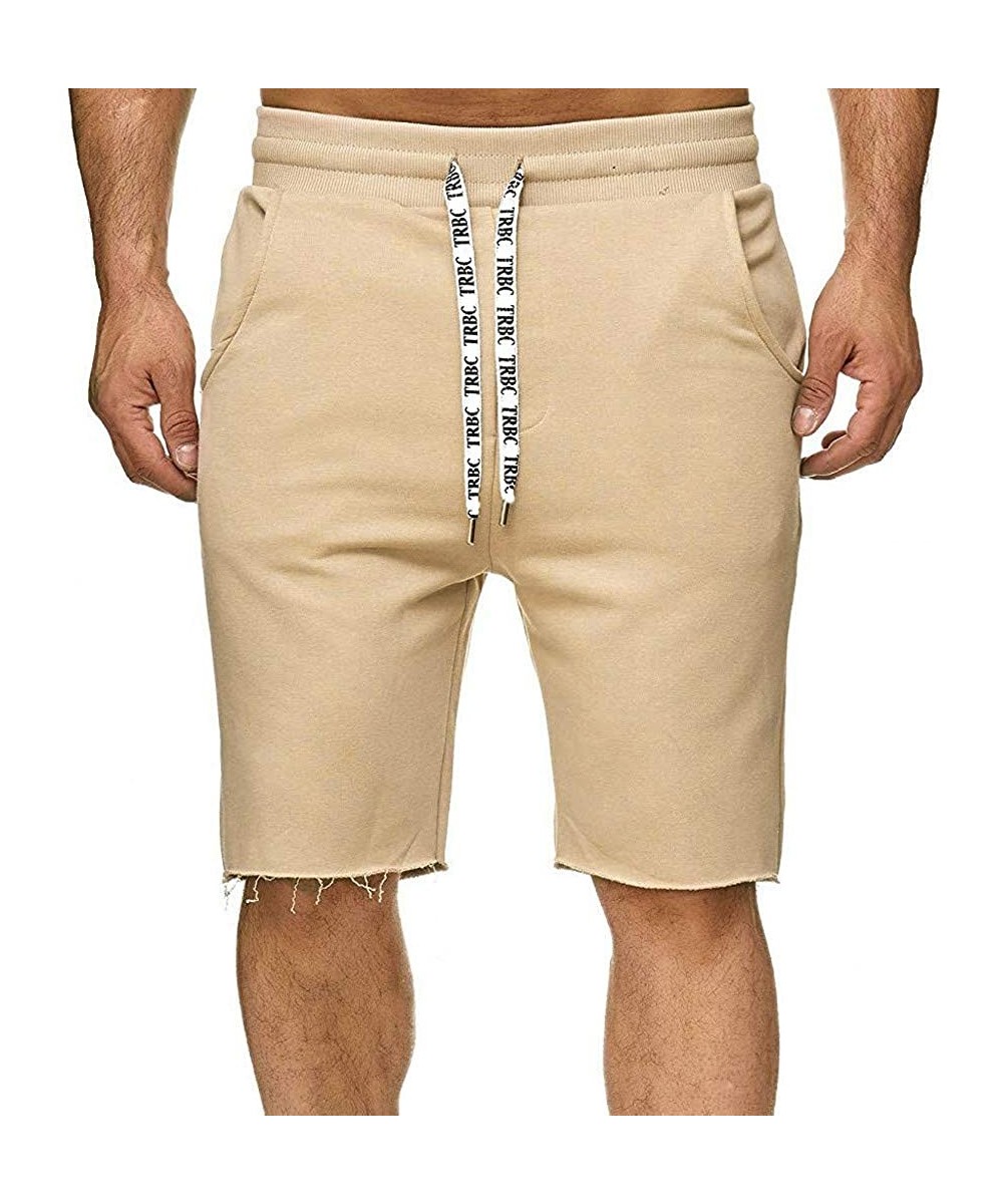 Briefs Men Solid Causal Beach Shorts Elastic Waist Drawstring Lightweight Slim Fit Summer Twill Pants with Pocket - Khaki - C...