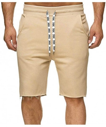 Briefs Men Solid Causal Beach Shorts Elastic Waist Drawstring Lightweight Slim Fit Summer Twill Pants with Pocket - Khaki - C...