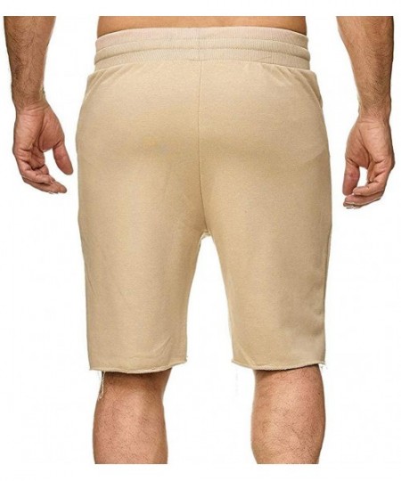 Briefs Men Solid Causal Beach Shorts Elastic Waist Drawstring Lightweight Slim Fit Summer Twill Pants with Pocket - Khaki - C...