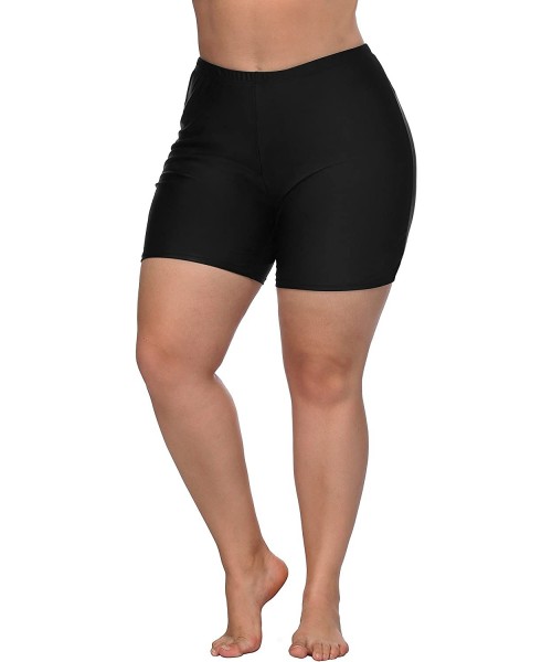 Tankinis Womens Plus Size Swim Shorts High Waisted Swimsuit Shorts Boyleg Swim Bottoms - Black - CI18G3ERY5M