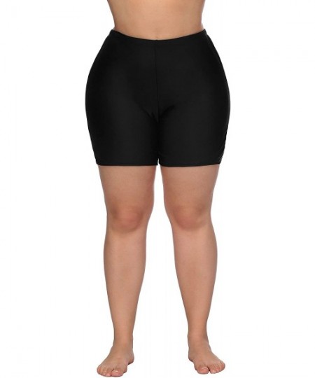 Tankinis Womens Plus Size Swim Shorts High Waisted Swimsuit Shorts Boyleg Swim Bottoms - Black - CI18G3ERY5M