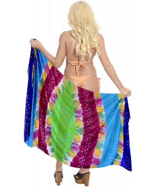 Cover-Ups Women's Plus Size Bathing Suit Cover Up Beach Sarong Wrap Hand Tie Dye - Summer Blue_s485 - C812N416HTF