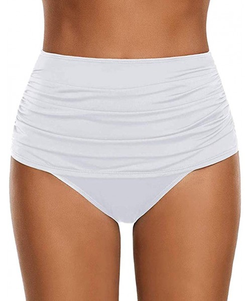 Tankinis Swimsuit Briefs Bottom for Women High Waisted Full Coverage Ruched Swim Bottom Bikini Bottoms - White - C218U25N86U