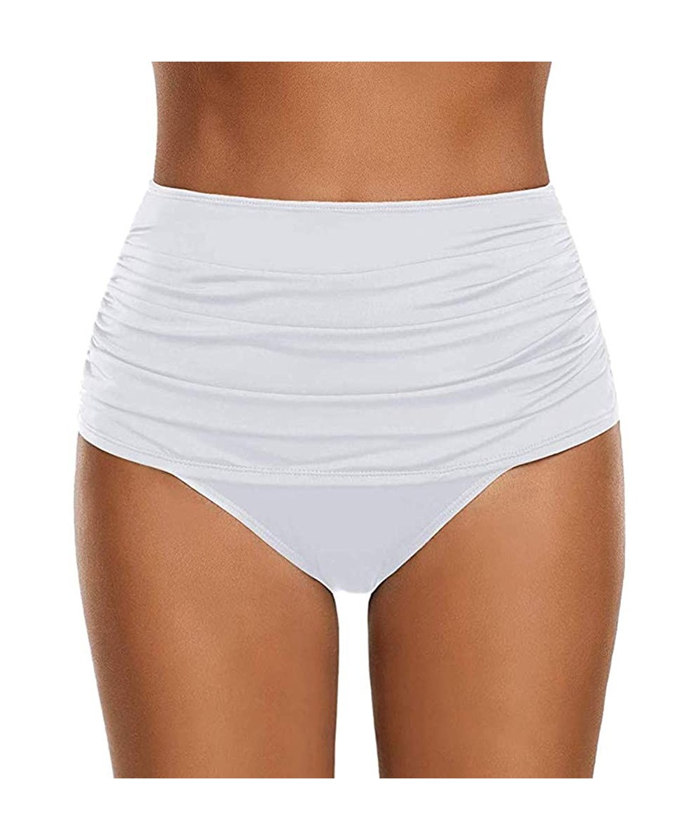 Tankinis Swimsuit Briefs Bottom for Women High Waisted Full Coverage Ruched Swim Bottom Bikini Bottoms - White - C218U25N86U