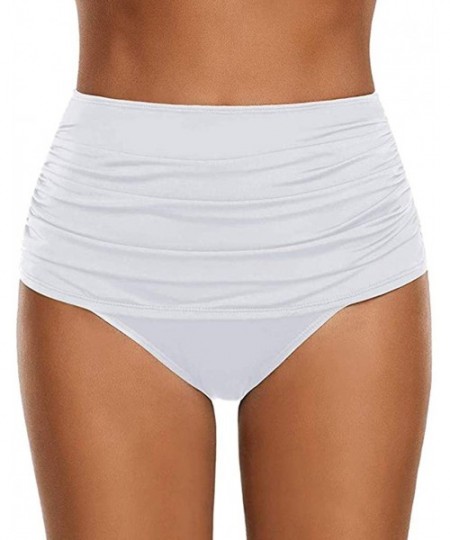 Tankinis Swimsuit Briefs Bottom for Women High Waisted Full Coverage Ruched Swim Bottom Bikini Bottoms - White - C218U25N86U