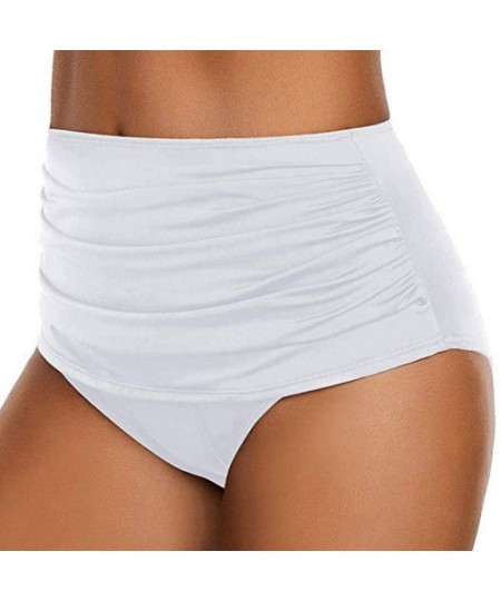 Tankinis Swimsuit Briefs Bottom for Women High Waisted Full Coverage Ruched Swim Bottom Bikini Bottoms - White - C218U25N86U