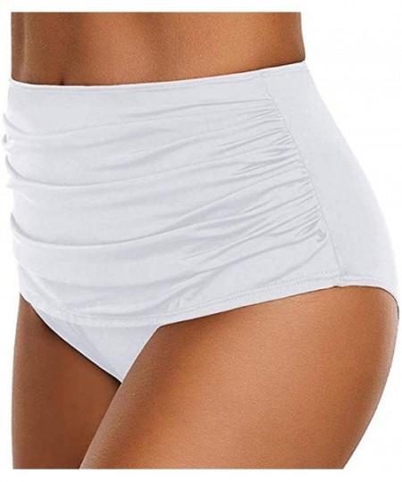 Tankinis Swimsuit Briefs Bottom for Women High Waisted Full Coverage Ruched Swim Bottom Bikini Bottoms - White - C218U25N86U