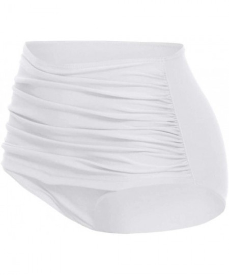 Tankinis Swimsuit Briefs Bottom for Women High Waisted Full Coverage Ruched Swim Bottom Bikini Bottoms - White - C218U25N86U