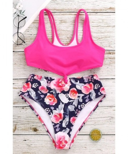 Sets Two Piece High Waisted Bathing Suit Striped Bikini Set Swimsuits for Women High Cut Sports Suits Rose Red Floral Print -...